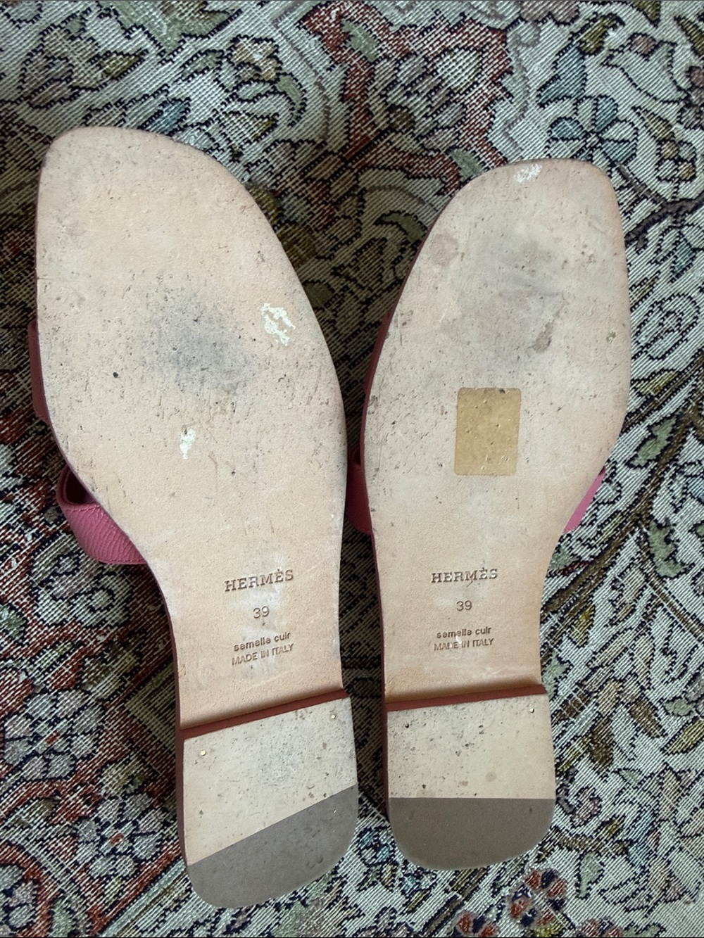 Hermes Pink Oran Signature Slide Sandals 39 - Picture 3 of 4